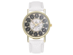 Relógio Analógico de Pulso com Pulseira Pu, Movimento Quartzo, Mostrador 40mm (branco)