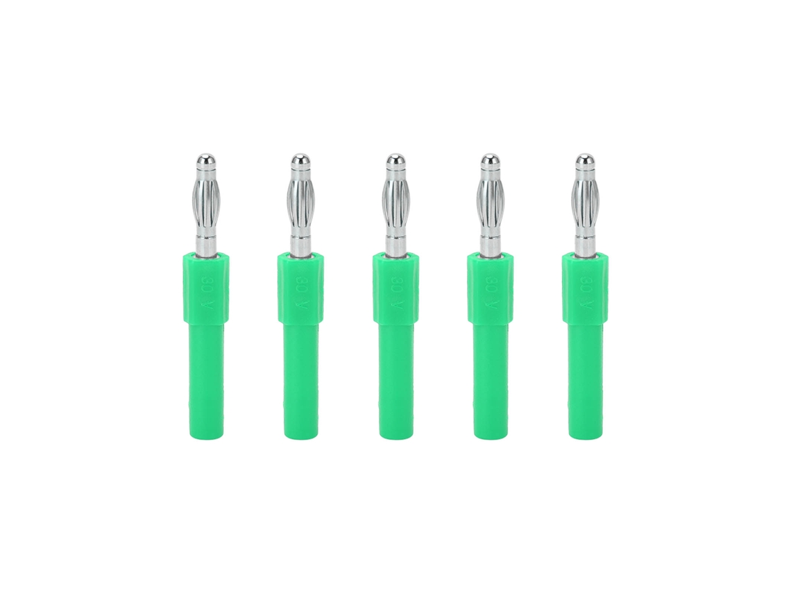 Adaptador de plugue banana de 4 mm para 2 mm, pacote com 5 peças, forte conectividade, boa condutividade, cor verde.