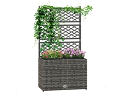 Jardineira CHEZMOI com treliça, 2 vasos, aço e Rattan Pe, 57x30x107cm, cinza