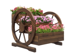 Carrinho de jardim 3 andares, jardineira rústica com rodas, vaso suspenso com drenagem 62x61x57cm BTFORUS