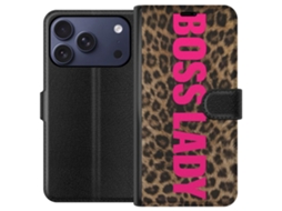 Capa Carteira Compatível Com Apple Iphone 17 Pro. Texto Nítido Em Cores Vibrantes Sobre Estampa De Leopardo, Uma Ilustração Poderosa E Marcante.
