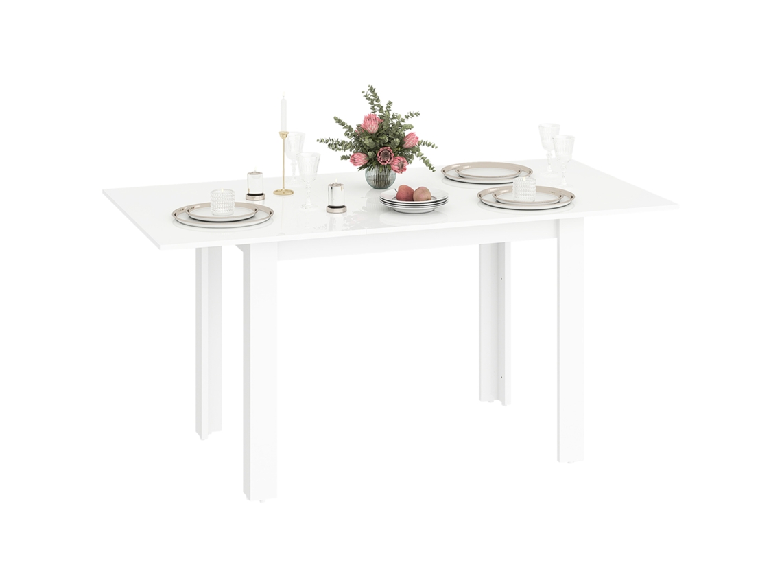 Mesa de Jantar Extensível branca brilhante MDF para 4-6 pessoas 120x160x80 cm | S/MARCA