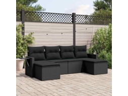 Vidaxl 6 Pcs Conjunto Sofás De Jardim C/ Almofadões Vime Pe Preto