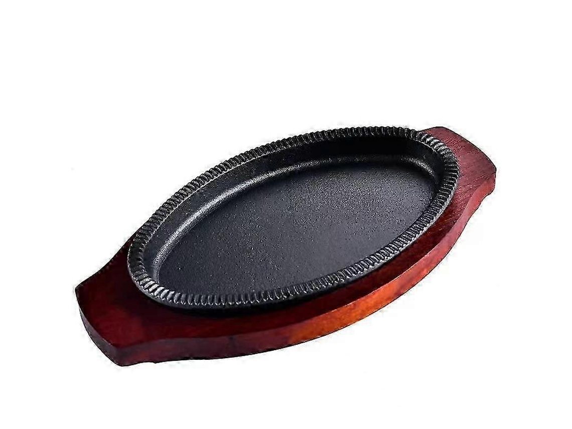 Conjunto De Frigideira Em Ferro Fundido De 10 X 6,5 Polegadas Para Bife E Pizza Com Tabuleiro De Madeira