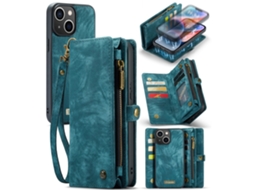 Capa Carteira Retrô Para Iphone 15 Plus, Azul