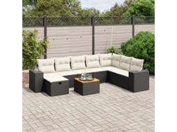 Vidaxl 9 Pcs Conjunto De Sofás P/ Jardim C/ Almofadões Vime Pe Preto