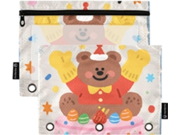 Organizador De Argolas Com Estampa Urso Aniversário, Janela Transparente E Fechamento Com Zíper Bolsa Grande Resistente
