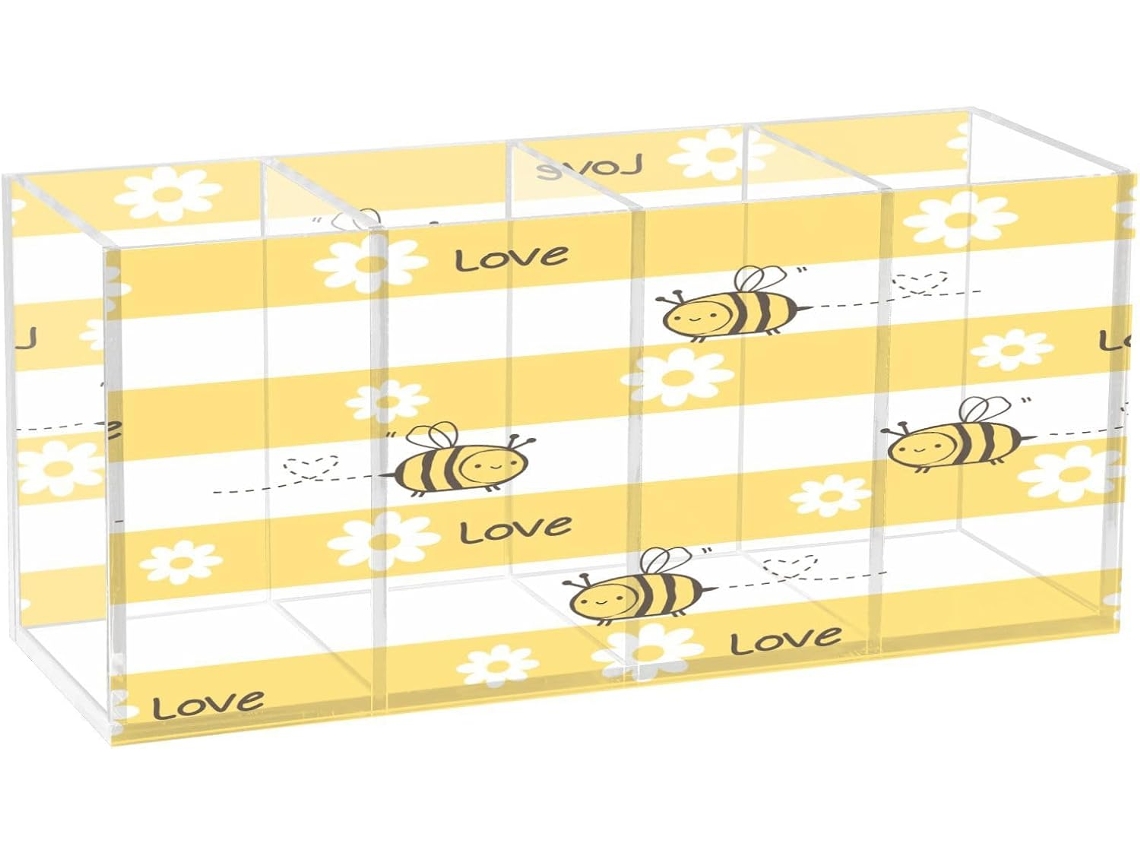 Porta-lápis De Acrílico Para Mesa, Com Design De Abelha E Flor, 4