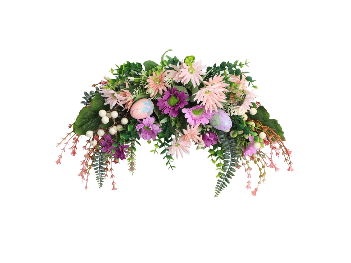 Decoração De Porta Easter Egg Com Flores Wild Chrysanthemum E Eucalipto - Laxiscreed