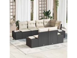 Vidaxl Conjunto De Sofá De Jardim 7 Unid. Preto E Creme Vime Pe