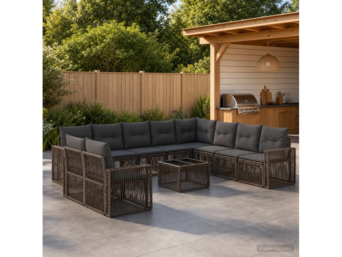 Vidaxl Conjunto De Sofá De Jardim 11 Pcs Cinza E Cinza Escuro Vime Pe
