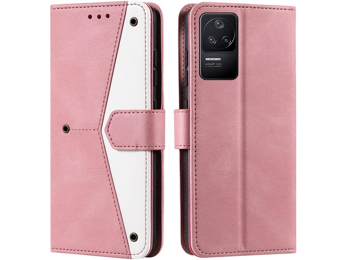 Capa Fólio Shell Antiqueda para Xiaomi Xiaomi Poco F4 5G HONGWE. Pele Sintética Magnética Retro Rosa