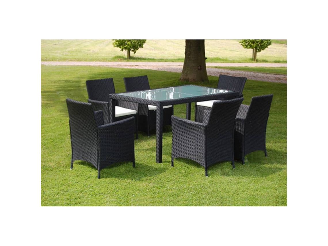 Conjunto 7 Pcs Jantar Exterior Com Almofadões Vime Pe Preto Dkd Home Decor