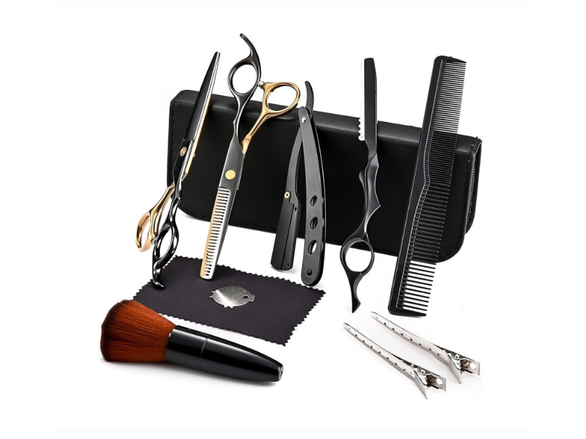 Kit De Tesoura De Corte Cabelo, 11pcs Ferramenta Profissional Para Corte De Cabelo, Para Cabeleireiros Ou Uso Doméstico (preto-dourado) Cuich