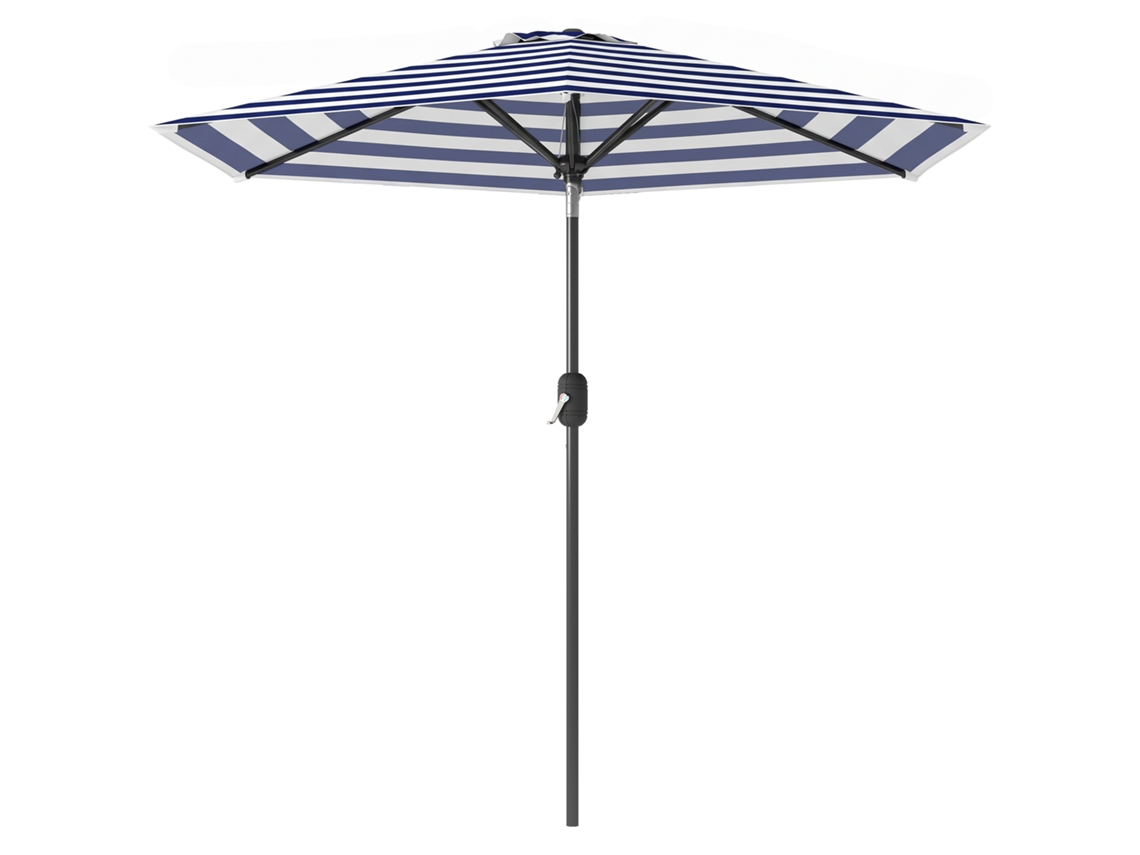 Chapéu De Sol Exterior Com Ângulo Ajustável E Manivela Impermeável E, Azul, Branco, 230 Cm
