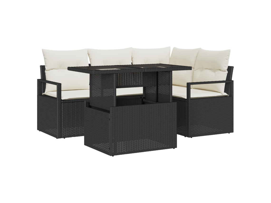 Conjunto 5 De Sofá De Canto Com Vidaxl E Almofadas  Preto Vime