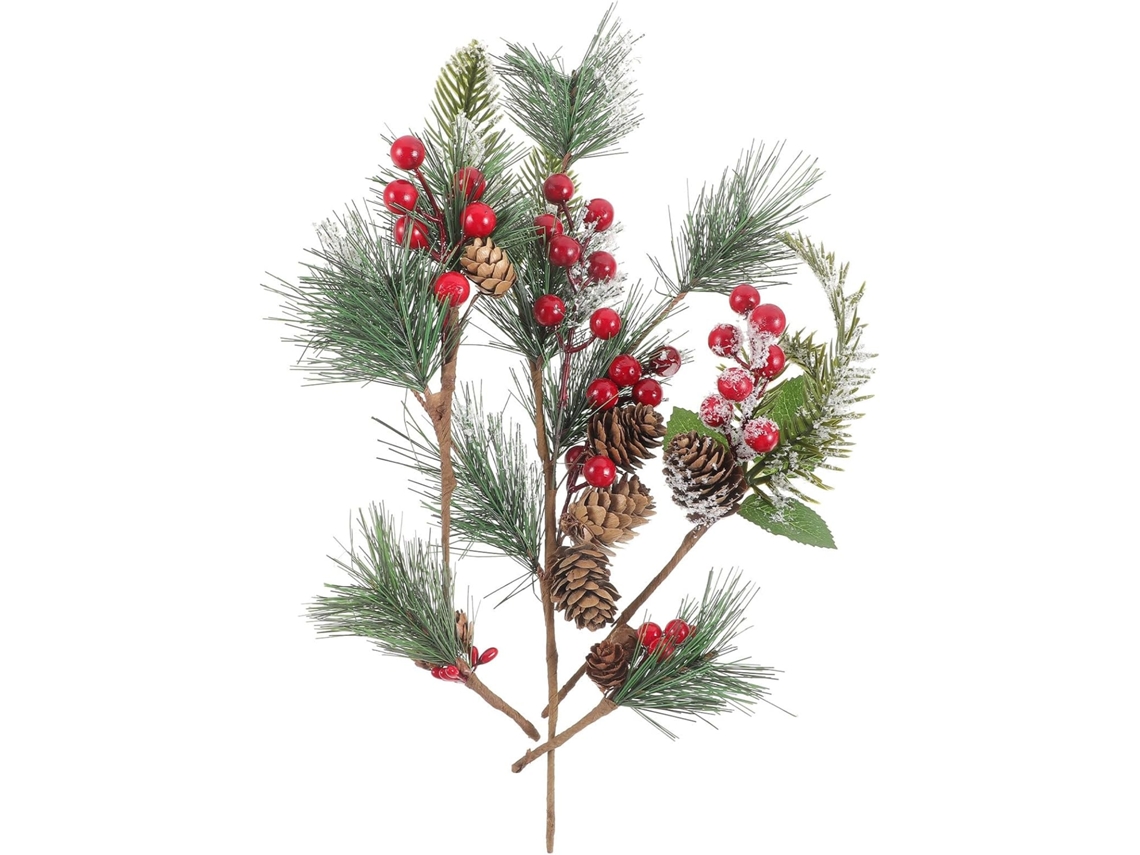 Pinheiro De Natal Artificial Decorado Com Bagas E Pinhas Vermelhas.