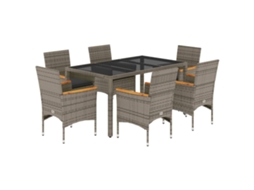 Conjunto de 7 Jantar Jardim com Almofadões Vime Pe/vidro Cinza MAISON EXCLUSIVE