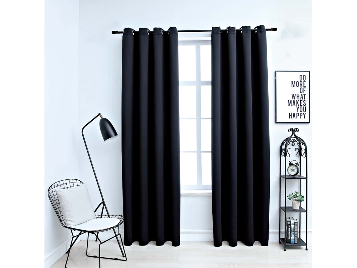 Vidaxl Cortinas Blackout Com Argolas Em Metal 2 Pcs 140x245 Cm Preto