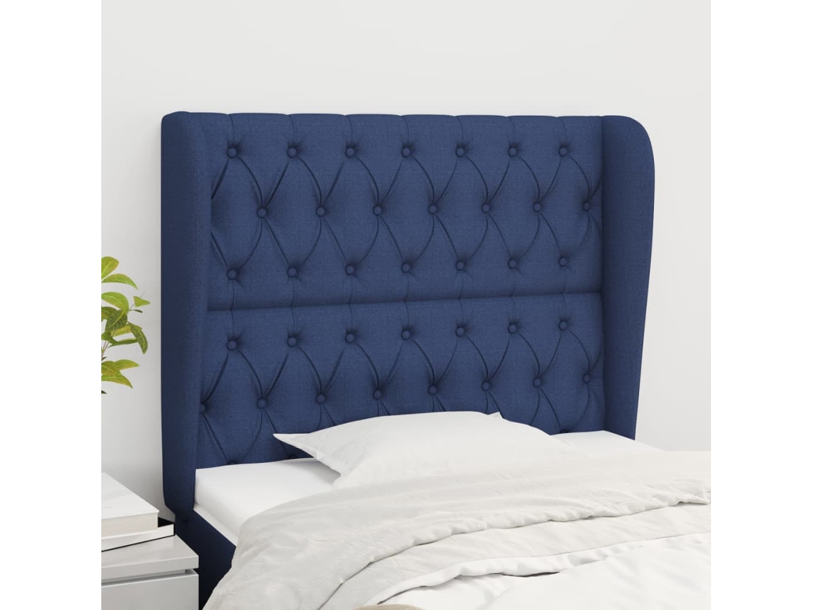 Vidaxl Cabeceira De Cama C/ Abas Tecido 103x23x118/128 Cm Azul