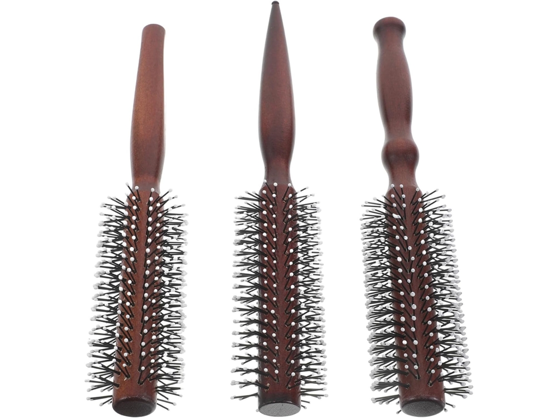 Conjunto Zerodeko Com 3 Escovas De Cabelo Redondas Madeira Para Penteados Volumosos, Secagem Com Secador, Cabos Planos E