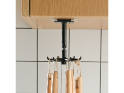 Prateleira Cozinha Com Ganchos - Suporte Utensílios - Ganchos 360° - Sem Furos - Abs - Preto
