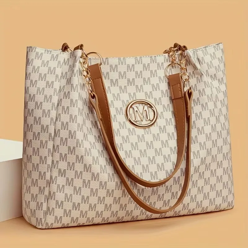 Bolsa Tote AQUAFORGE geométrica em couro sintético com letra M, feminina