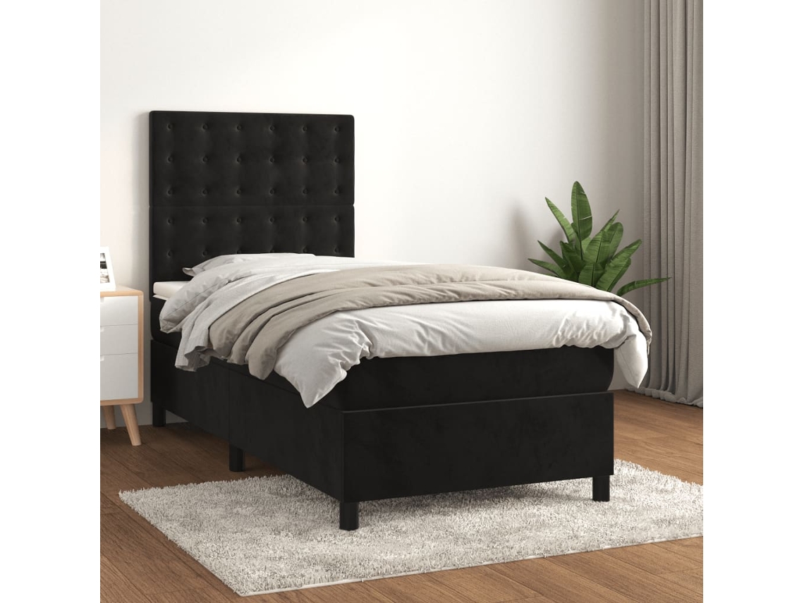 Vidaxl Cama com Molas/colchão 80x200 Cm Veludo Preto