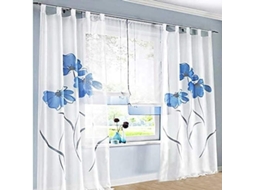 Nova Line 2 Cortinas de Sala com Estampa Floral Desenhada À Mão 150x145cm Azul