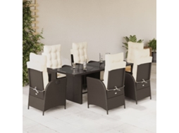 Vidaxl 7 Pcs Conjunto Jantar P/ Jardim C/ Almofadões Vime Pe Castanho