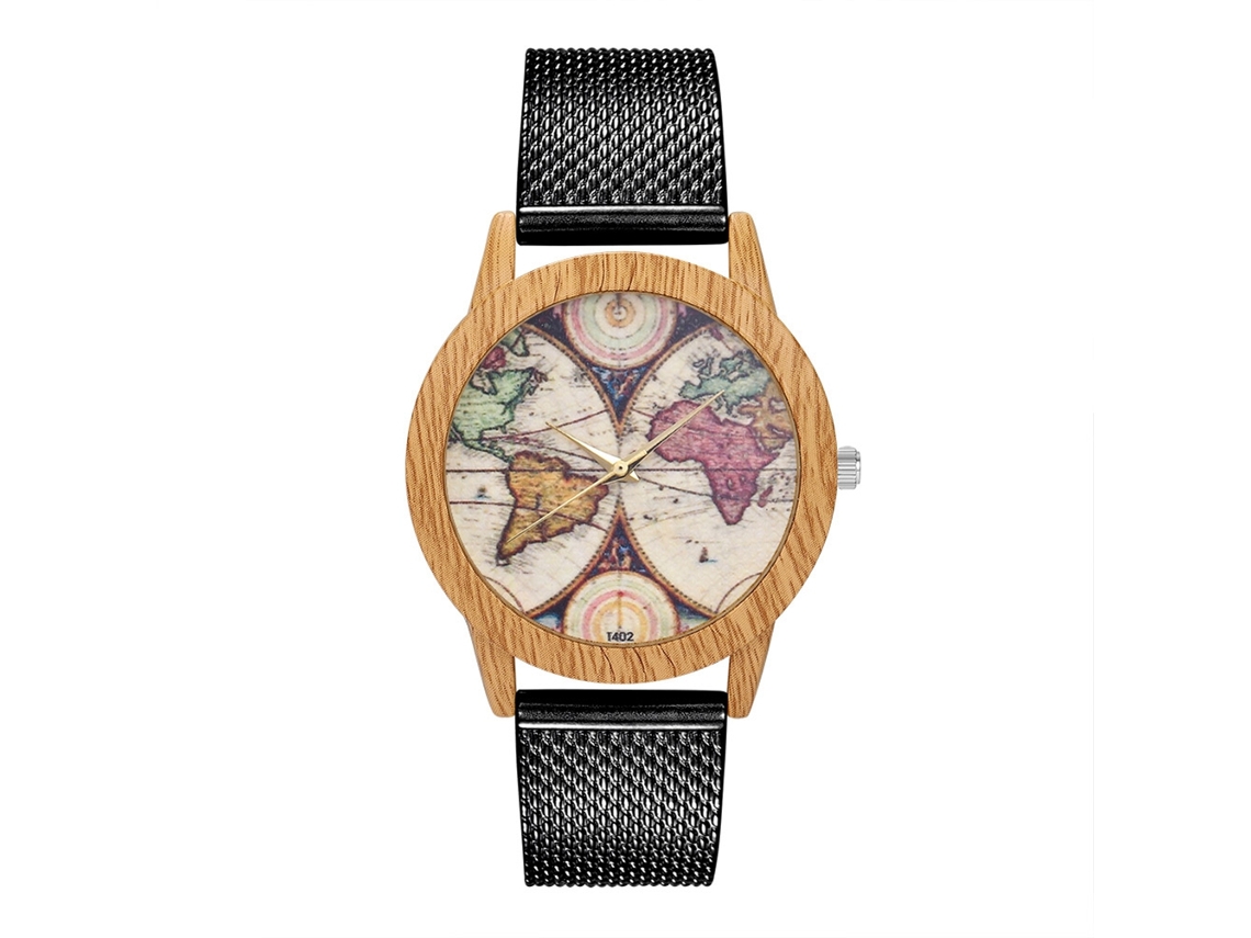Relógio de pulso analógico de quartzo Zhoulianfa com pulseira de malha (preto)