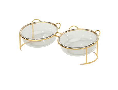 Tigela de Comida Dupla em Vidro para Gato JEIIBRZUI