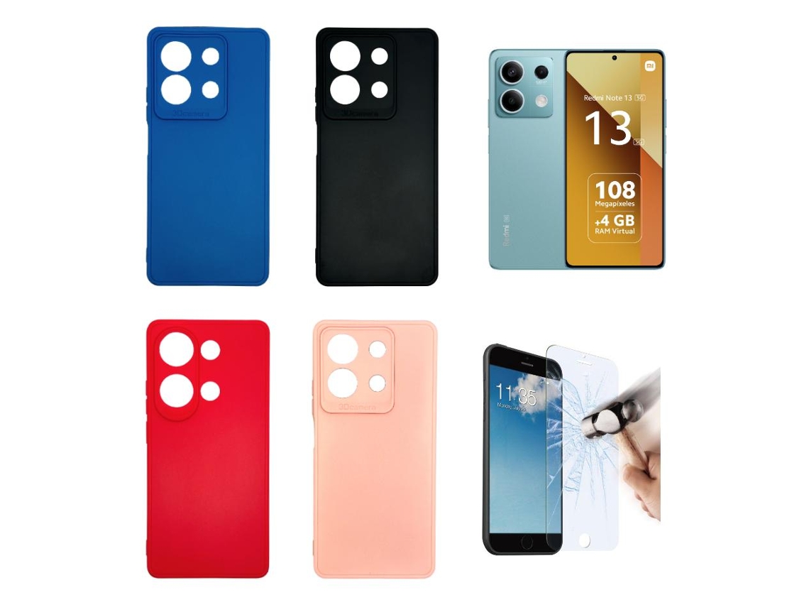 Capa Xiaomi Redmi Note 13 (5g), Capa De Silicone Tpu Gel Gcl Protetor De Tela De Vidro Temperado, Movilearvayotoy