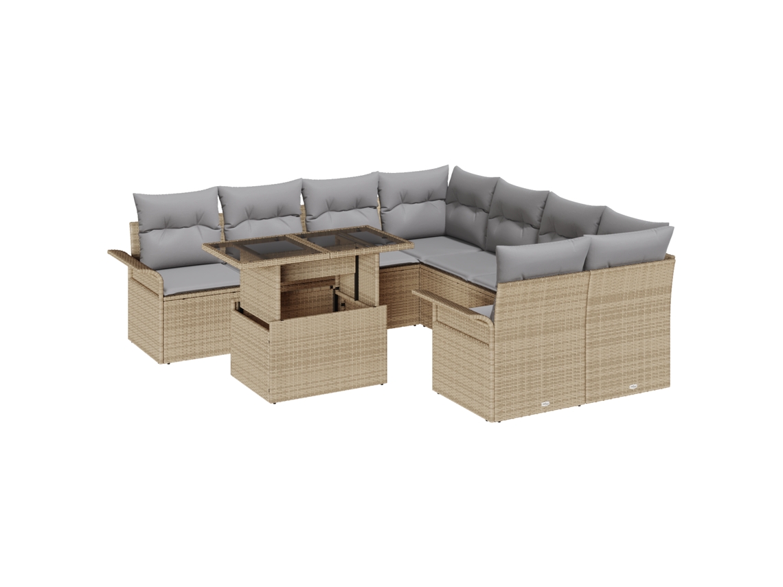 Conjunto 9 Sofá Modular De Jardim Vidaxl Bege Vime Pe (242,5 X 234 X 85 Cm)