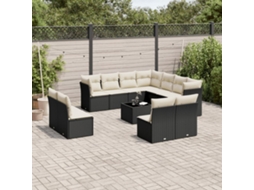 Vidaxl 12 Pcs Conjunto De Sofás De Jardim C/ Almofadões Vime Pe Preto