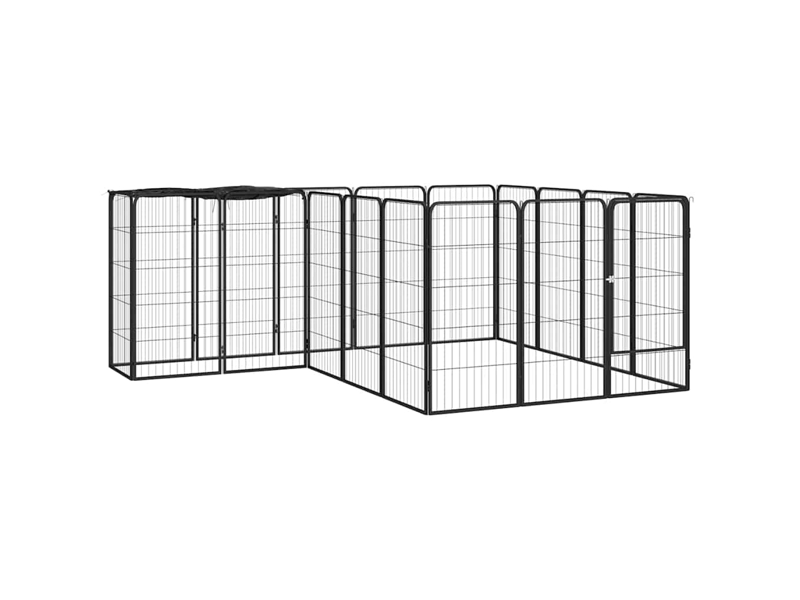 Vidaxl Parque P/ Cães C/ 18 Painéis 50x100 Cm Aço Revestido A Pó Preto