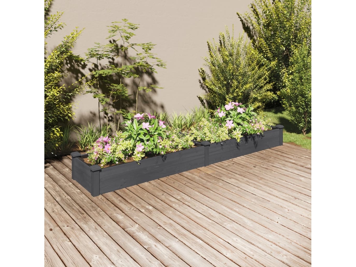 Canteiro Elevado C/ Forro 240x45x25 Cm Abeto Maciã§o Cinza Dkd Home Decor