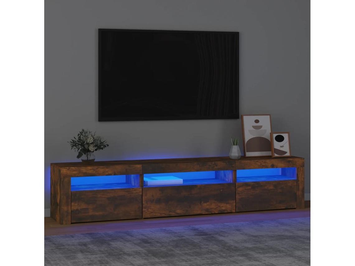 Vidaxl Móvel De Tv Com Luzes Led 195x35x40 Cm Carvalho Fumado