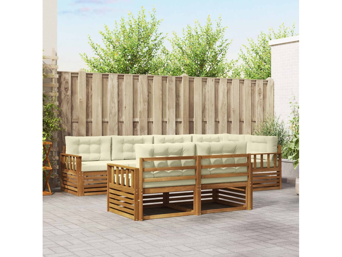 Vidaxl Conjunto De Sofás Para Exterior 7 Pcs Natural E Creme