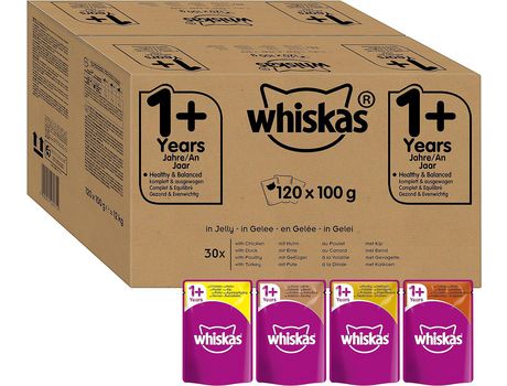 Sacos para Comida Húmida WHISKAS Seleção de Aves em Gelatinapara Gato de 1 a 1 Anos Mega 120 X 100 G