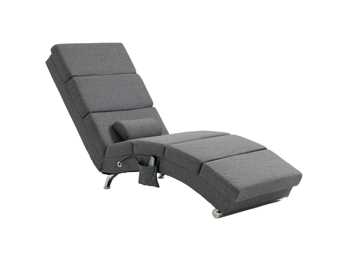 Poltrona De Massagem E Aquecimento Com Controle Remoto, Tecido Efeito Linho E Travesseiro, Cinza