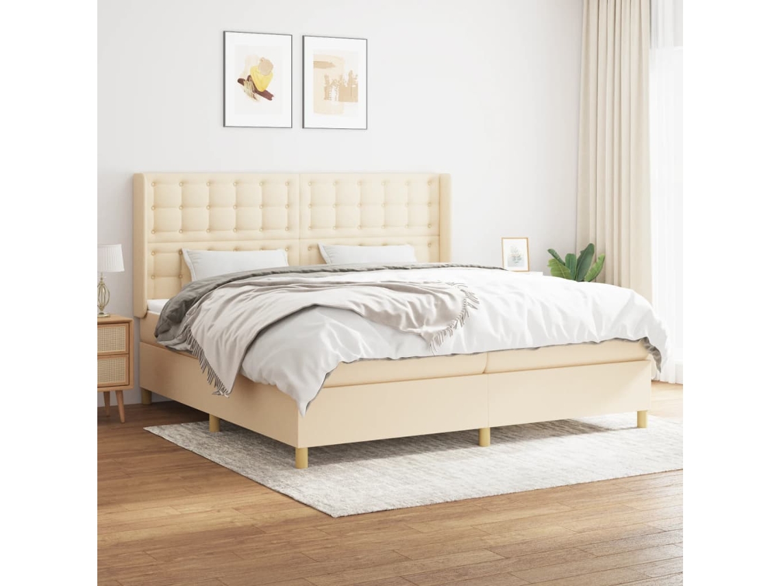 Vidaxl Cama com Molas/colchão 200x200 Cm Tecido Cor Creme