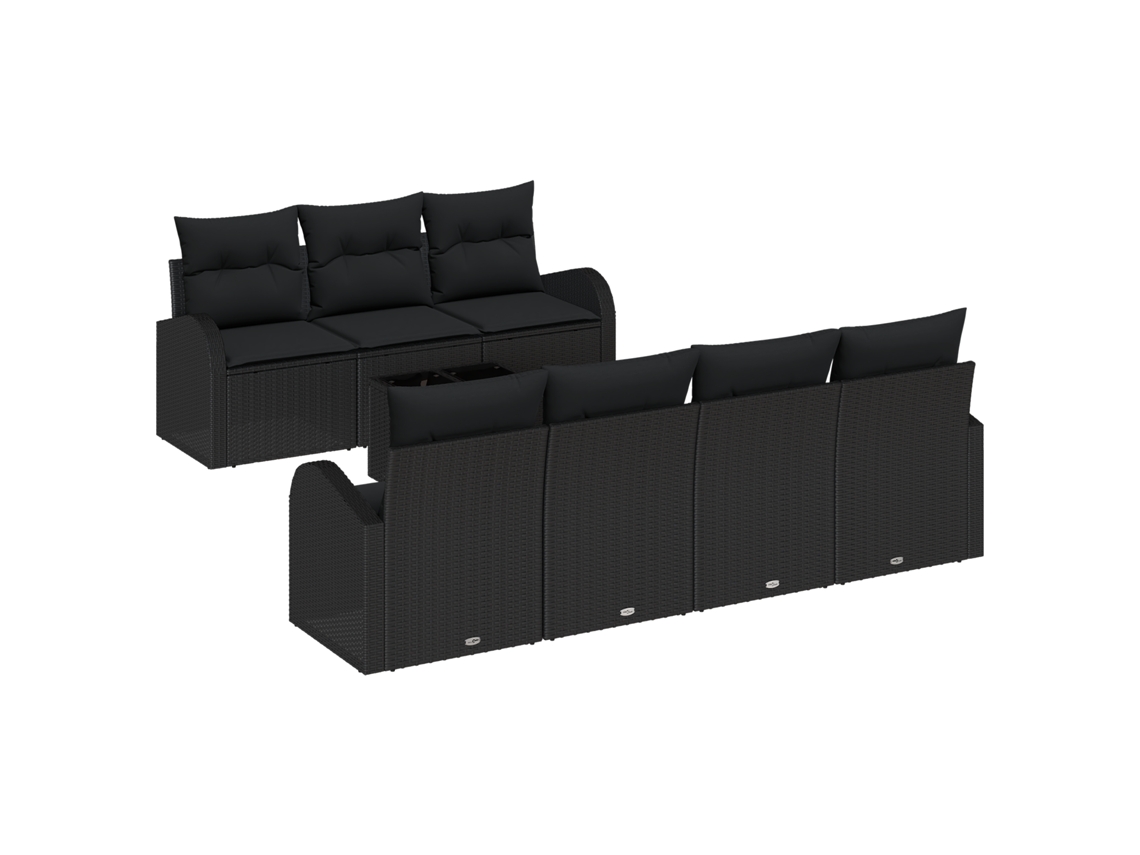 Conjunto 8 Sofá De Jardim Vidaxl Preto Vime Pe (55 X 55 X 37 Cm)