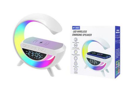 Coluna Wireless Portátil RGB, 2 em 1, com Carregamento Magsafe/Wireless, Com Visor Led, M2 TEC BT-3401 Branco