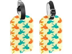 Conjunto De 2 Etiquetas Bagagem Em Imitação Couro Com Pássaros Voando