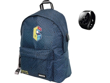 Mochila com Smartwatch UNKEEPER Game Over (Azul - Poliéster - 22x29x14 cm)