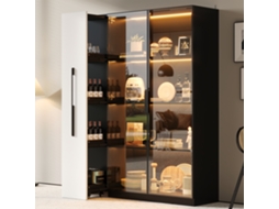 Armário Multifuncional 110,5x35x160cm, Vitrine Vidro Led, Retrátil, Branco+preto, Moderno Cs