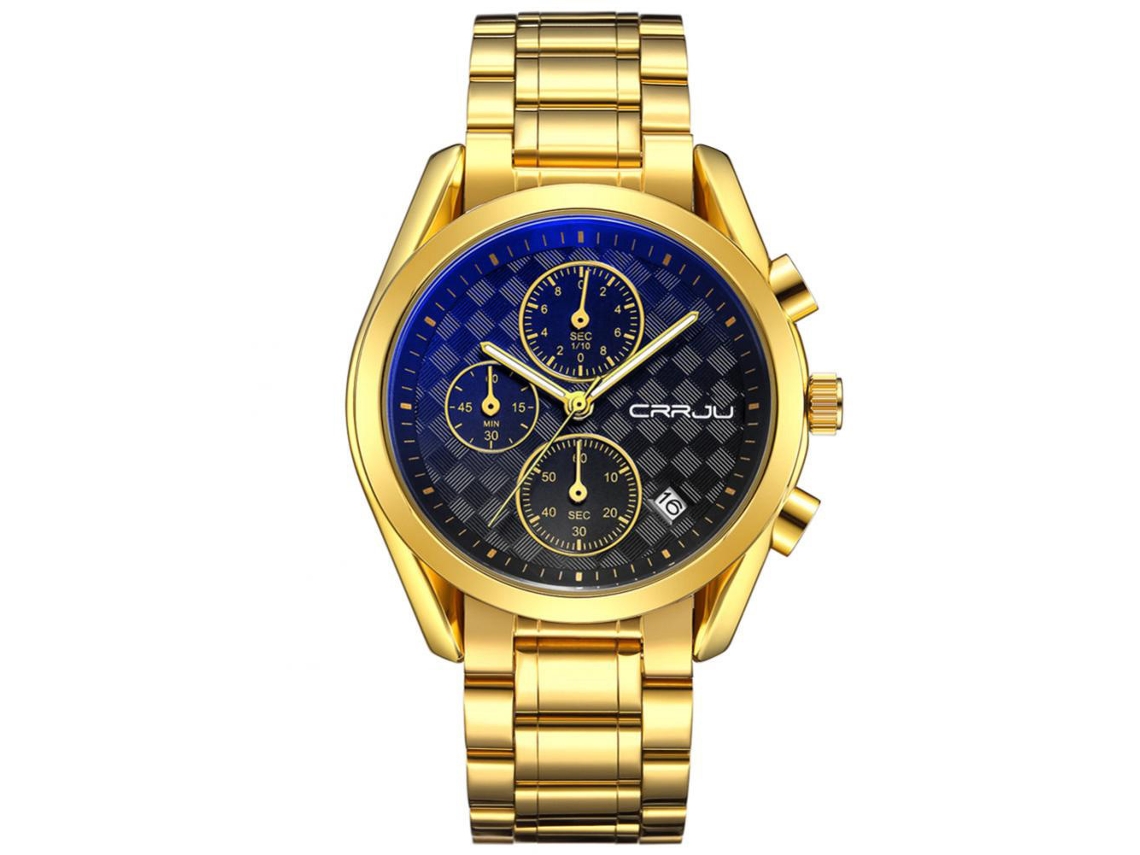 Reloj Deportivo Hombre Crrju Analógico Multifunción Impermeable De Muñeca (oro)