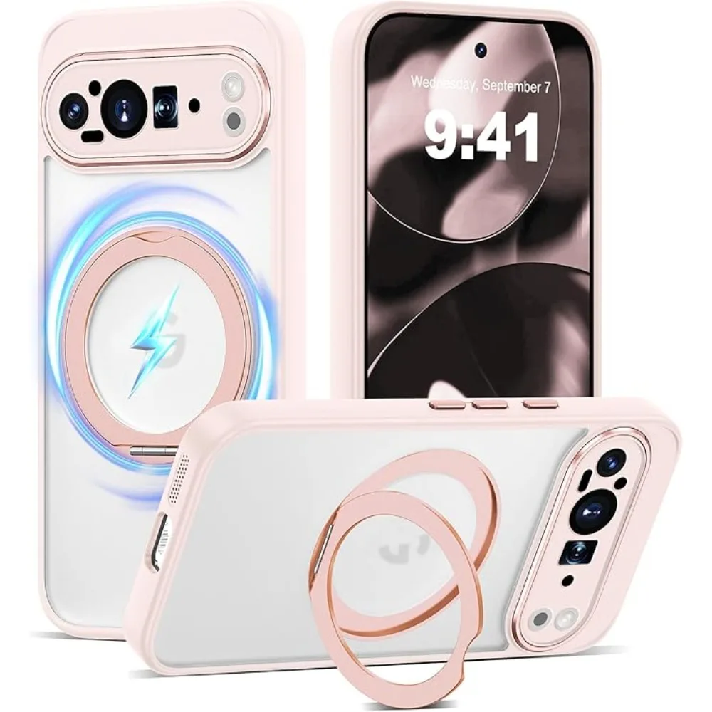 (rosa, Google Pixel 9a) Capa De Celular Semitransparente À Prova De Choque Com Suporte De Anel Magnético 360°, Compatível Com Magsafe