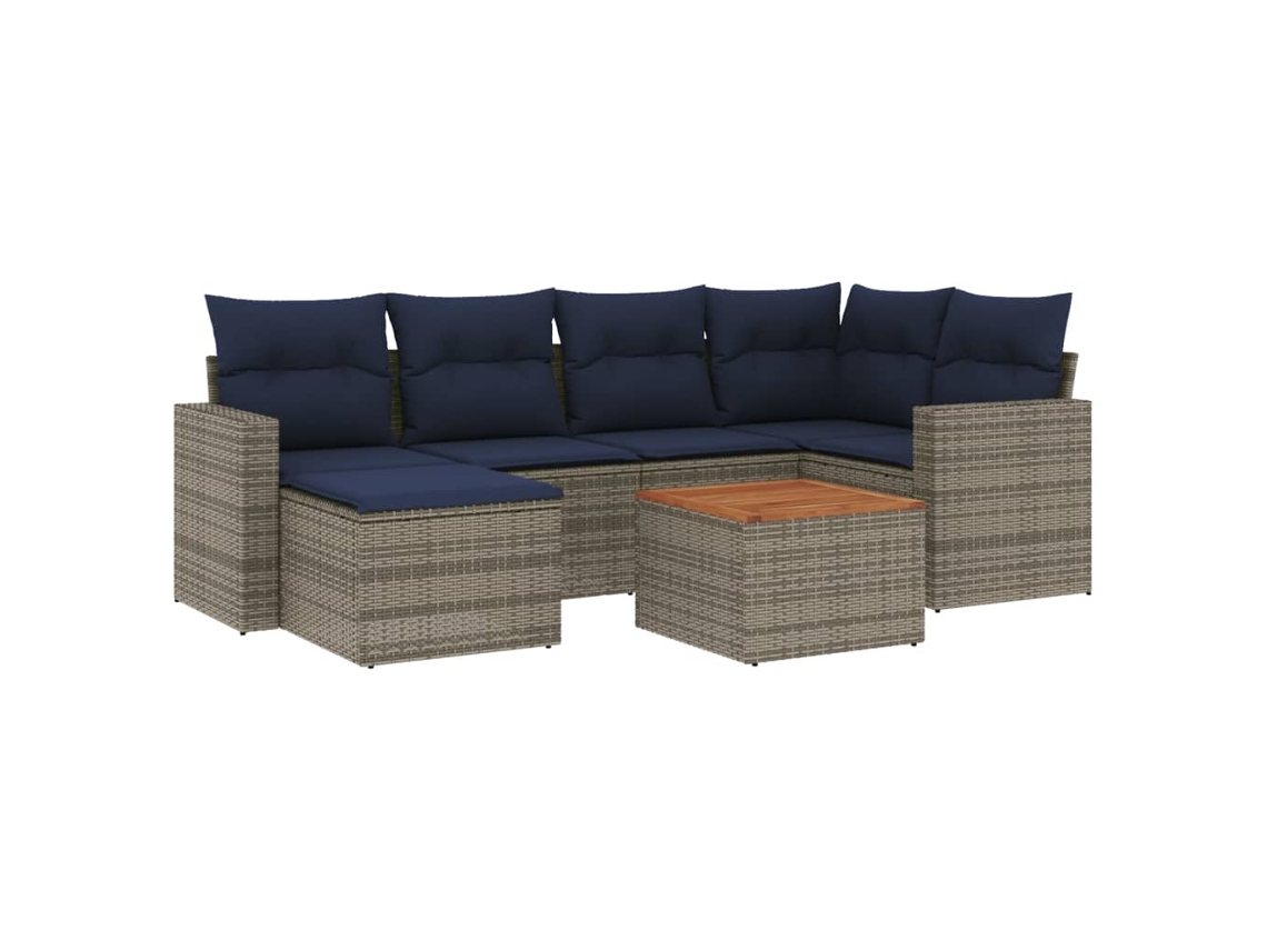 Conjunto de Sofá de Jardim, 7 Peças, Almofadas, Rattan Cinza MAISON EXCLUSIVE